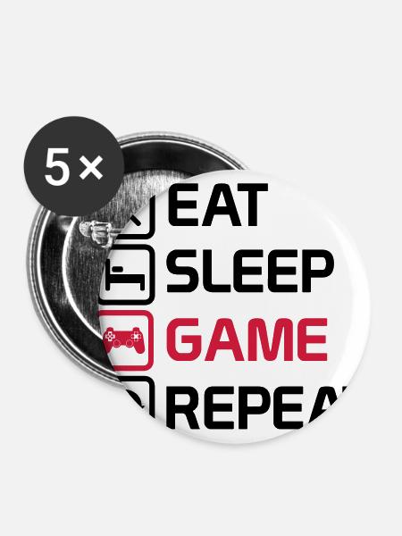 eat sleep game repeat - Buttons large 2.2''/56 mm (5-pack) - white