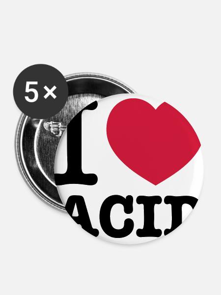 I love Acid - Buttons groß 56 mm (5er Pack) - Weiß
