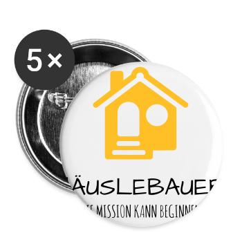 Häuslebauer Haus Bauherr Geschenk Idee - Buttons groß 56 mm (5er Pack) - Weiß - Vorne