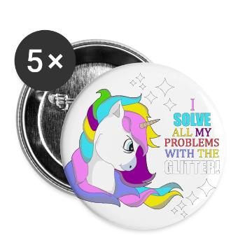 Unicorn glitter "I solve problems with glitter" - Buttons large 2.2''/56 mm (5-pack) - white - Front