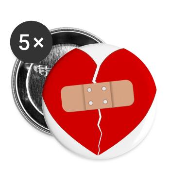 Zerbrochenes Herz Pflaster Liebe Geschenk Trauer - Buttons groß 56 mm (5er Pack) - Weiß - Vorne