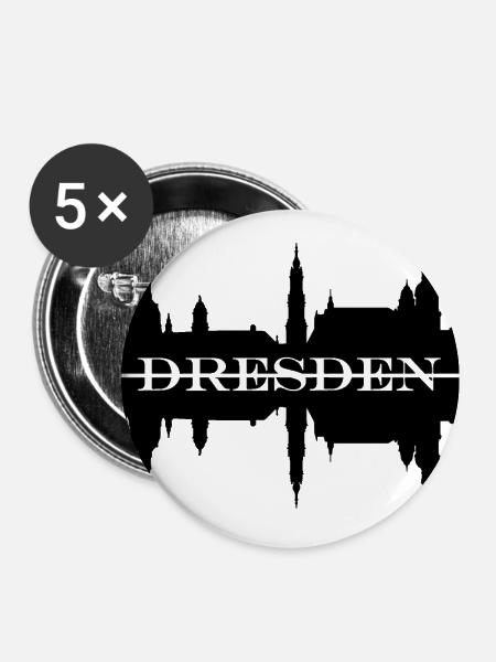 Dresden Skyline Sillhouette - Buttons groß 56 mm (5er Pack) - Weiß