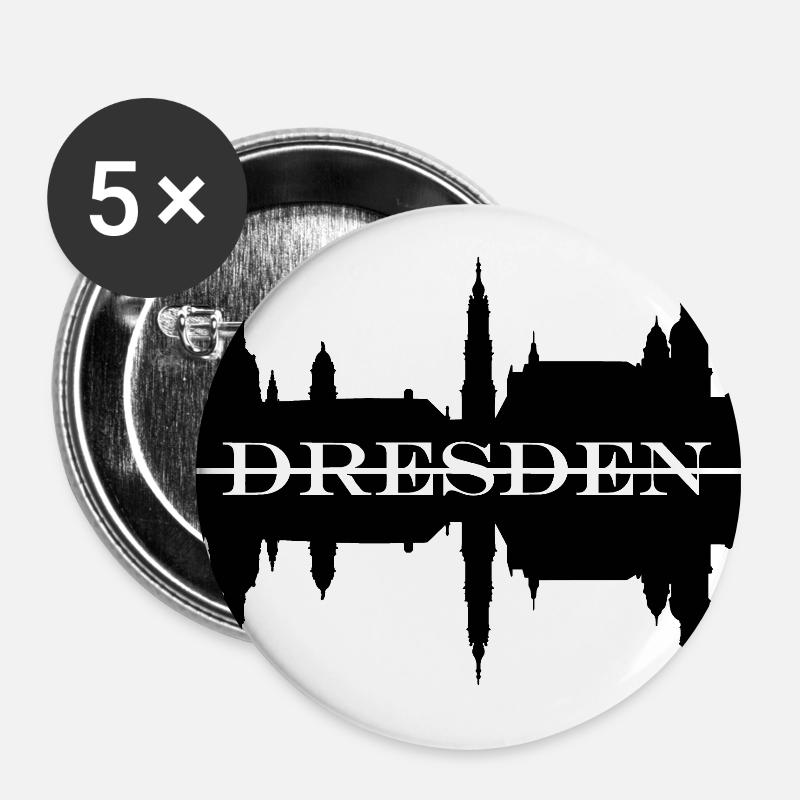 Dresden Skyline Sillhouette - Buttons groß 56 mm (5er Pack) - Weiß