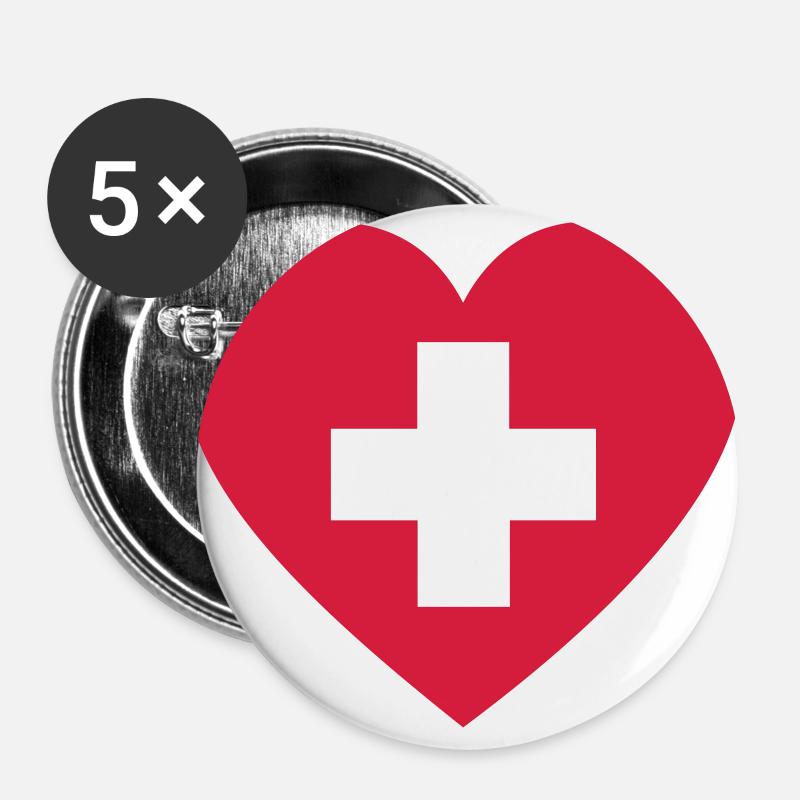 Heart, first aid - Buttons large 2.2''/56 mm (5-pack) - white