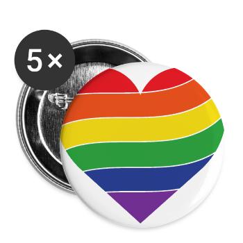 Regenbogen Herz | Pride - Buttons groß 56 mm (5er Pack) - Weiß - Vorne