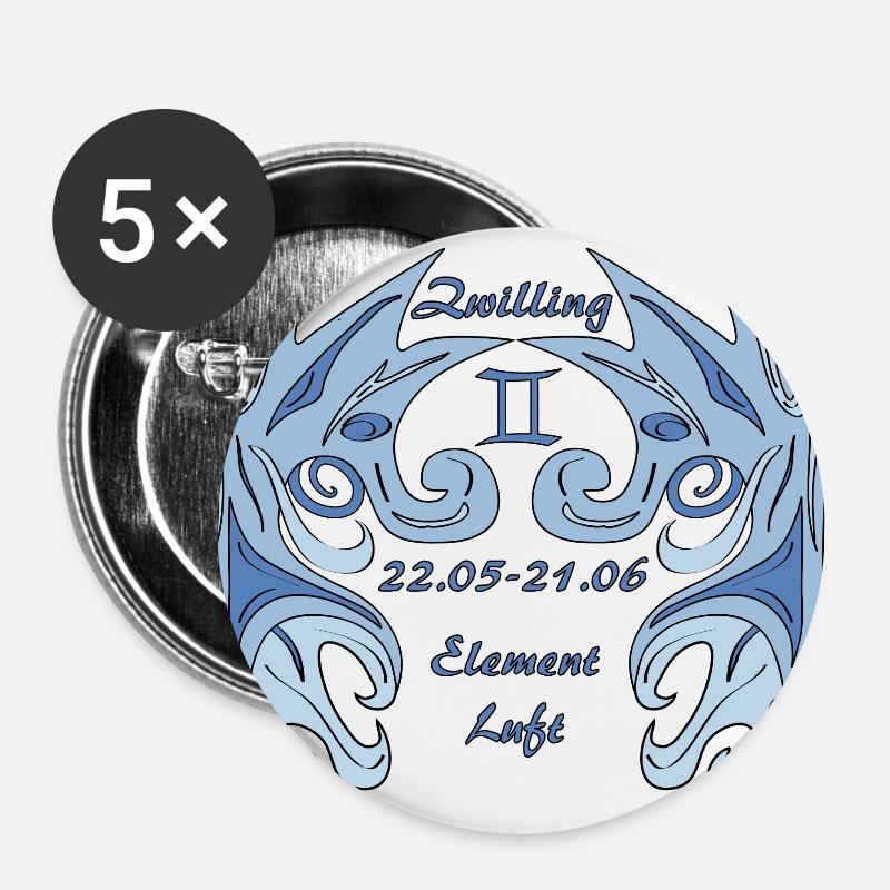 Zodiac Gemini - Buttons large 2.2''/56 mm (5-pack) - white