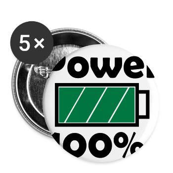 Puissance 100 % avec l’icône de la batterie complète - Lot de 5 grands badges (56 mm) - blanc - Devant