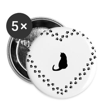 Chat avec coeur de pattes - Lot de 5 grands badges (56 mm) - blanc - Devant