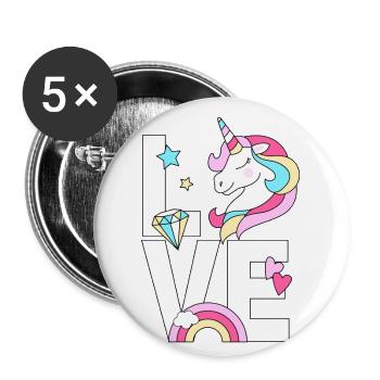 Süsses Einhorn mit Regenbogen cute Unicorn - Buttons groß 56 mm (5er Pack) - Weiß - Vorne