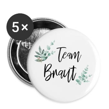 Team Bride / Team Braut / JGA - Buttons groß 56 mm (5er Pack) - Weiß - Vorne