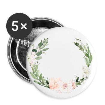 Blumenkranz personalisierbar - Buttons groß 56 mm (5er Pack) - Weiß - Vorne