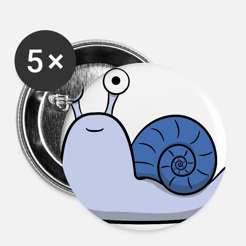 Cute snail with house in blue - Buttons large 2.2''/56 mm (5-pack) - white