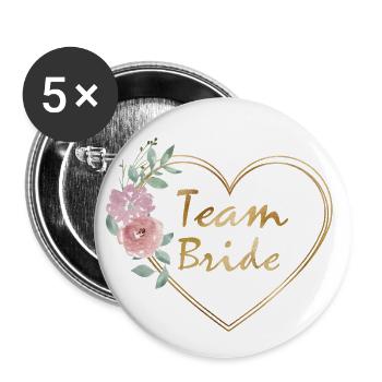 Heart Flowers Team Bride 2 Customizable - Buttons large 2.2''/56 mm (5-pack) - white - Front