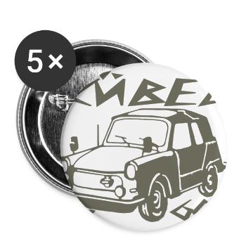  Kübel Trabi Stoffhund - Buttons groß 56 mm (5er Pack) - Weiß - Vorne