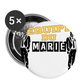 équipe marié avec moustache - Lot de 5 grands badges (56 mm) - blanc - Devant