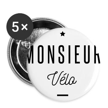monsieur vélo - Lot de 5 grands badges (56 mm) - blanc - Devant
