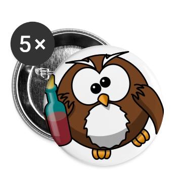 betrunkene Eule mit Wein - Buttons groß 56 mm (5er Pack) - Weiß - Vorne
