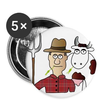 Bauer & Kuh | Landwirt | Kühe | Melken | Mistgabel - Buttons groß 56 mm (5er Pack) - Weiß - Vorne