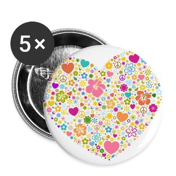 Hearts Flowers Blossoms Peace Sign Yin and Yang - Buttons large 2.2''/56 mm (5-pack) - white - Front