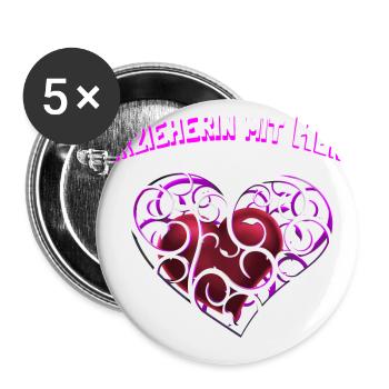 Erzieherin mit Herz - Buttons groß 56 mm (5er Pack) - Weiß - Vorne
