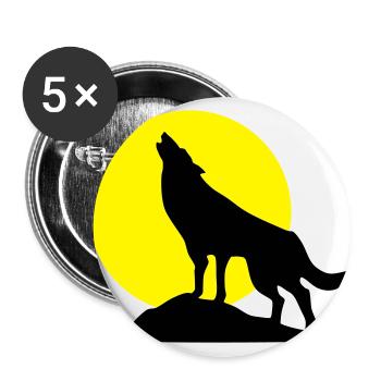 Wolf und Mond, Wolfshund - Buttons groß 56 mm (5er Pack) - Weiß - Vorne