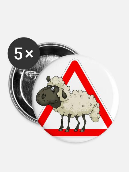 Schaf - Buttons groß 56 mm (5er Pack) - Weiß