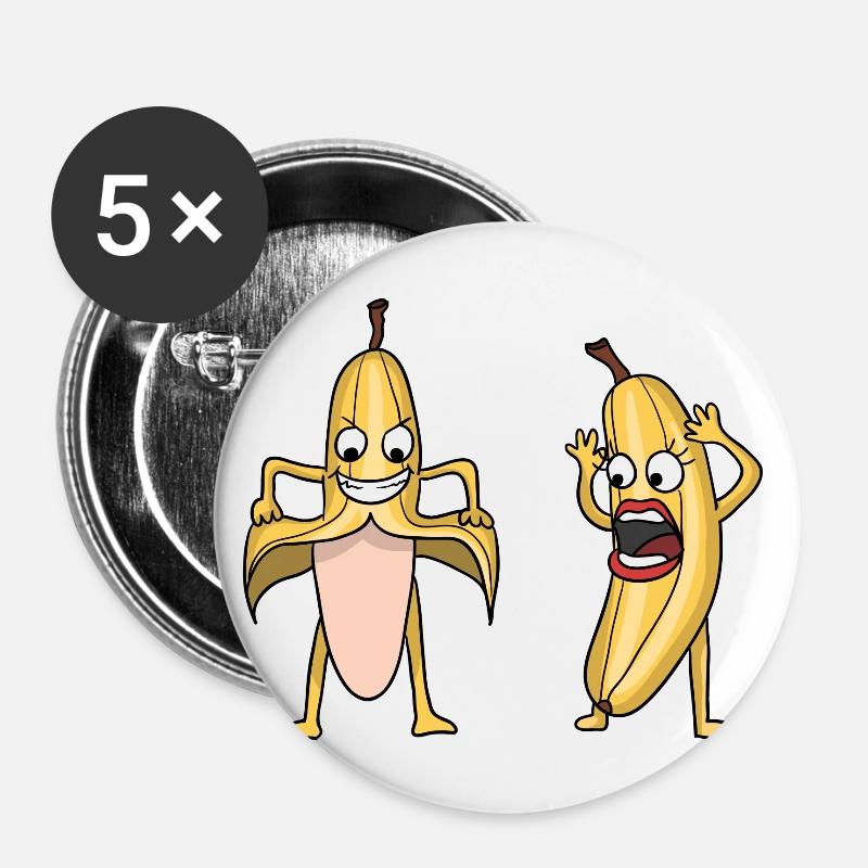 Banane Enthüllung Lustig Geschenk - Buttons groß 56 mm (5er Pack) - Weiß