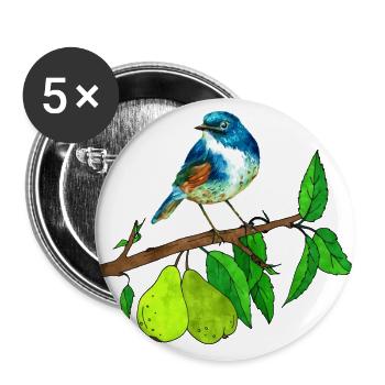 Blue bird and pear - Buttons large 2.2''/56 mm (5-pack) - white - Front