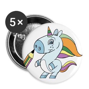 Dessin de Licorne - Lot de 5 grands badges (56 mm) - blanc - Devant