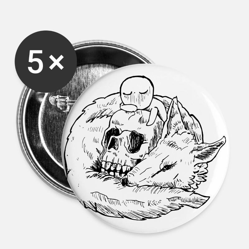 der Wolf und der Schädel - Buttons groß 56 mm (5er Pack) - Weiß