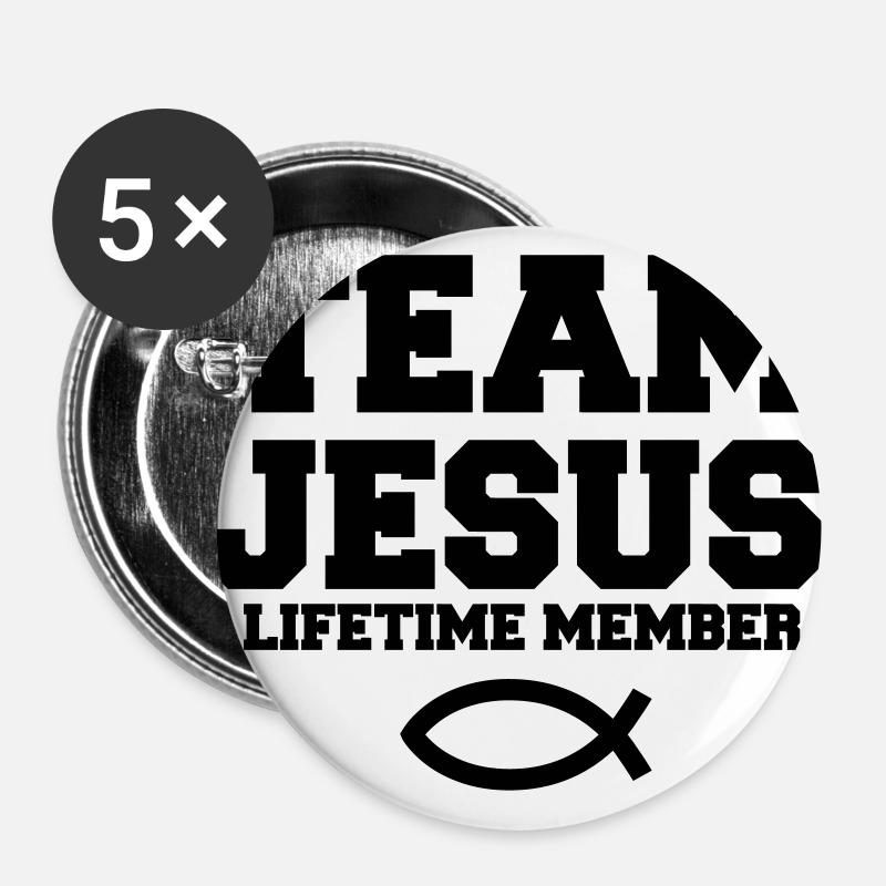 Team Jesus with fish symbol Christian gift - Buttons large 2.2''/56 mm (5-pack) - white