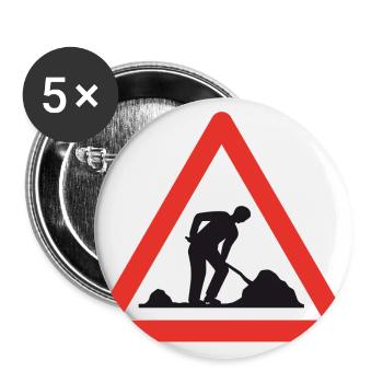 Caution road work! - Buttons large 2.2''/56 mm (5-pack) - white - Front