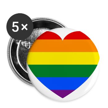 Gay Pride Heart Flag - Lot de 5 grands badges (56 mm) - blanc - Devant