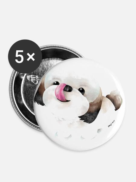 Shih Tzu Hund - Buttons groß 56 mm (5er Pack) - Weiß