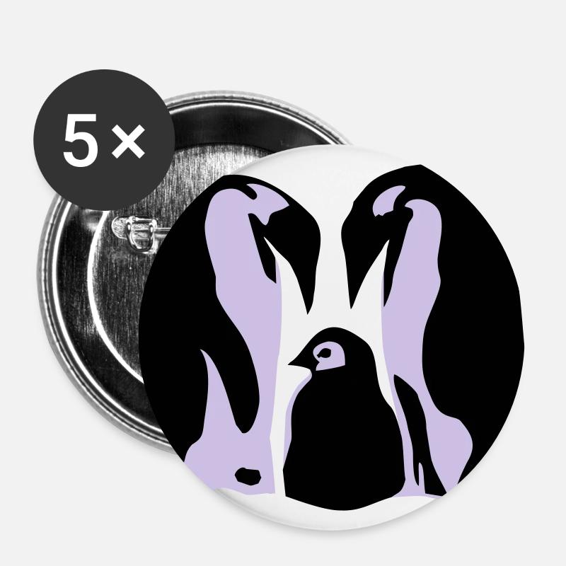 Penguins, Penguin family - Buttons large 2.2''/56 mm (5-pack) - white