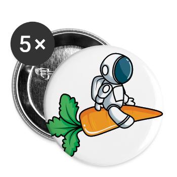 Astronaut auf Möhren Rakete - Buttons groß 56 mm (5er Pack) - Weiß - Vorne