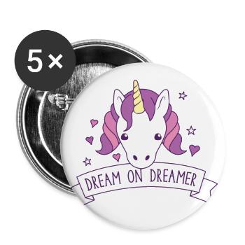 dream on dreamer! with cute unicorn - Buttons large 2.2''/56 mm (5-pack) - white - Front