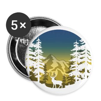 Cerf dans la forêt (rond / bleu-jaune) - Lot de 5 grands badges (56 mm) - blanc - Devant