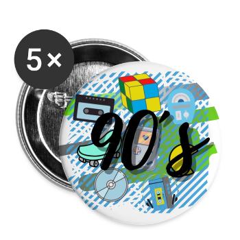 90er - Buttons groß 56 mm (5er Pack) - Weiß - Vorne