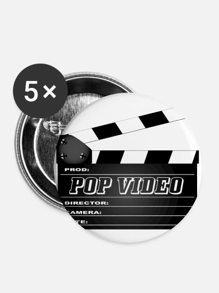 Pop Video Movie Clapperboard - Buttons groß 56 mm (5er Pack) - Weiß