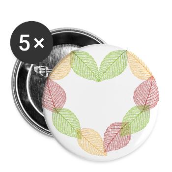 Cœur de feuilles - Lot de 5 grands badges (56 mm) - blanc - Devant