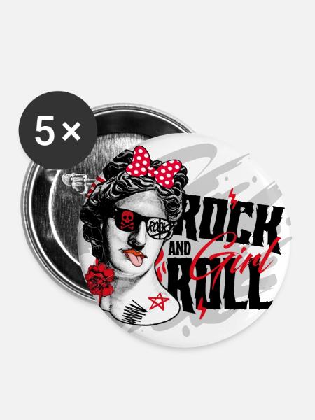 Rock'n'Roll-Mädchen - Buttons groß 56 mm (5er Pack) - Weiß