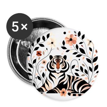 Floraler Tiger - Buttons groß 56 mm (5er Pack) - Weiß - Vorne