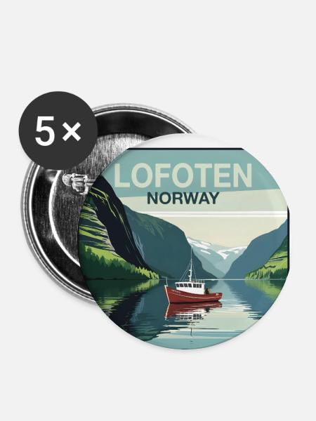 Hochseefischen Norwegen Lofoten - Buttons groß 56 mm (5er Pack) - Weiß