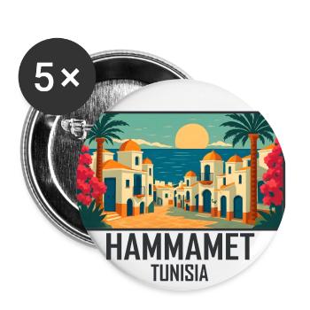 Hammamet, Tunisie - Lot de 5 grands badges (56 mm) - blanc - Devant