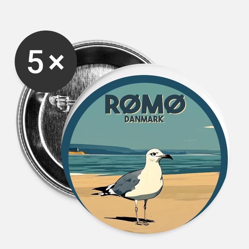 Römö Dänemark - Buttons groß 56 mm (5er Pack) - Weiß