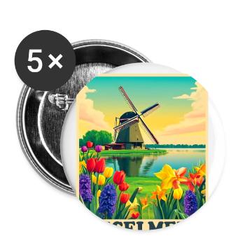 Moulin à vent d’Ijsselmeer Holland - Lot de 5 grands badges (56 mm) - blanc - Devant