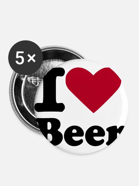 I love Beer - Buttons groß 56 mm (5er Pack) - Weiß