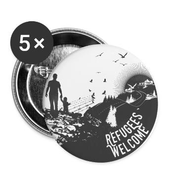 Refugees Welcome - Buttons groß 56 mm (5er Pack) - Weiß - Vorne