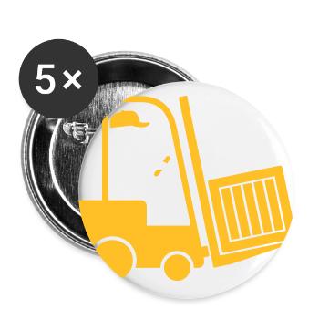 Ein Gabelstapler, der eine Schachtel transportiert - Buttons groß 56 mm (5er Pack) - Weiß - Vorne